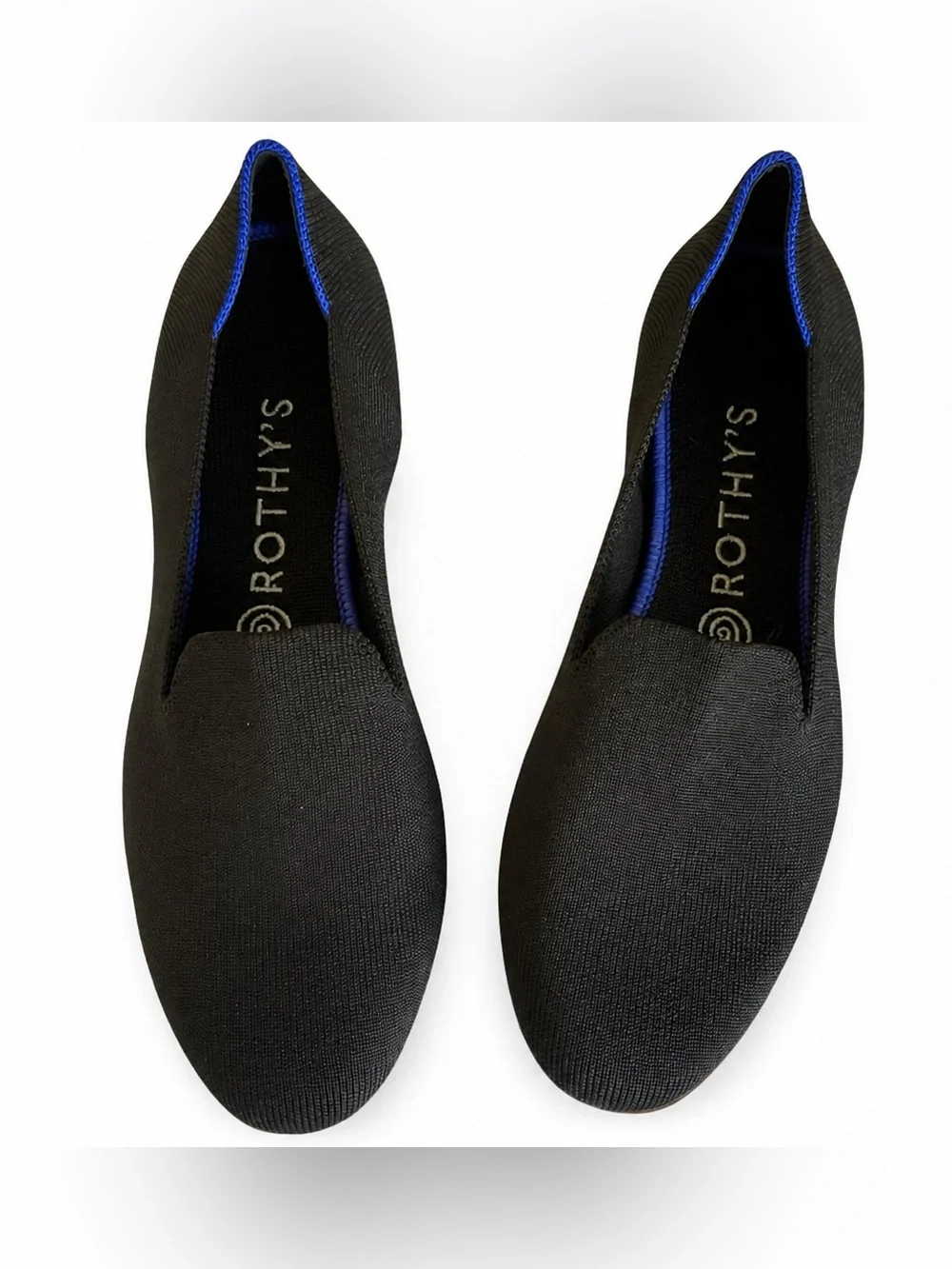 Rothy’s The Loafer Black Cobalt Blue Trim Washable Flats Women’s 8.5